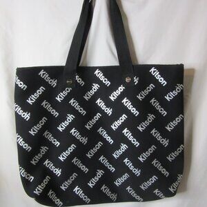 Kitson L.A. Neoprene Tote Bag Large Black and Silver Shoulder Handle Blue Lining